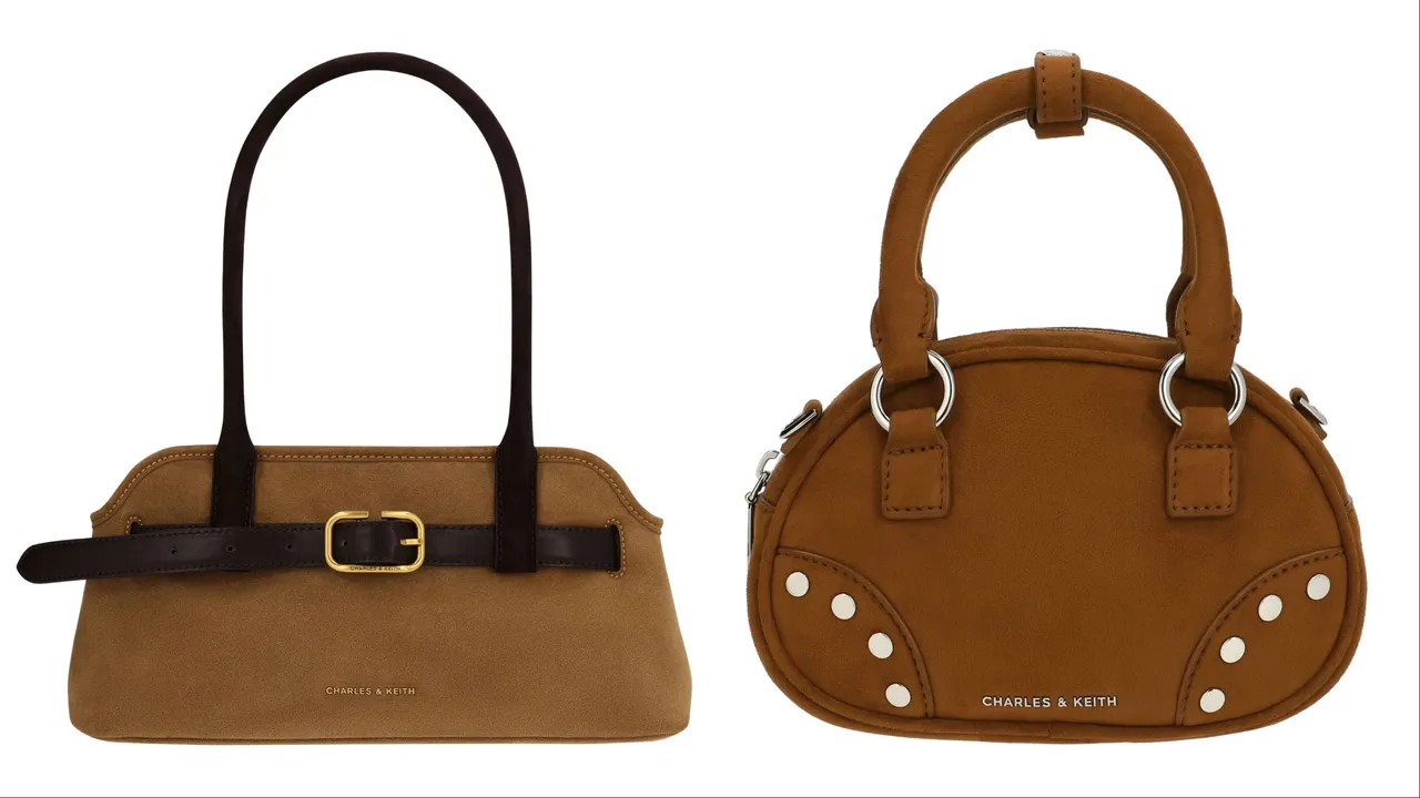 CHARLES & KEITH Victoria麂皮肩背包(左)3190元、Bobbie麂皮拉鍊托特包(右)2590元。品牌提供