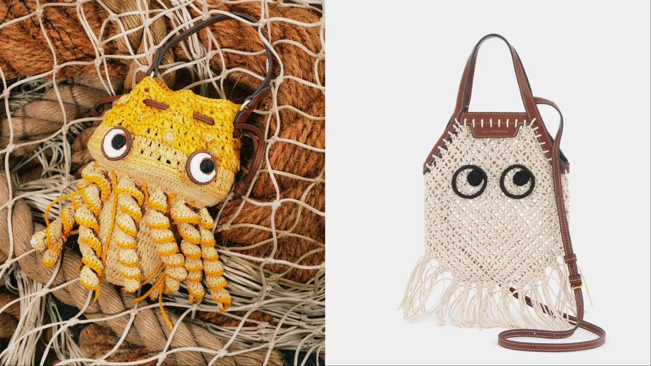 Anya Hindmarch Dive Shop Raffia草編章魚包款(左)2萬5580元、Macrame眼睛流蘇包 (右)1萬9580元。品牌提供