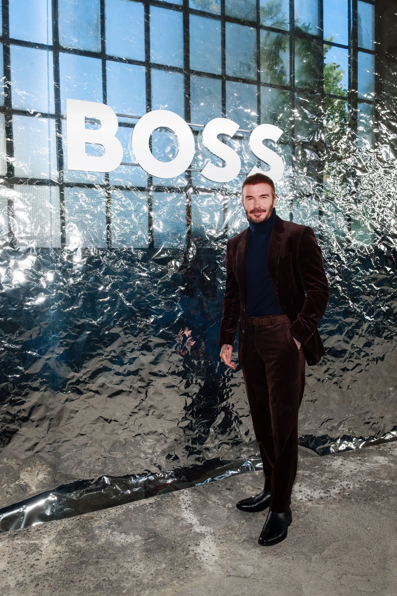 贝克汉现身BOSS秀场。品牌提供