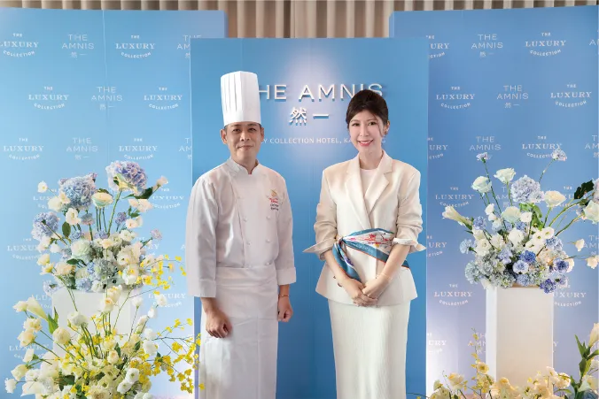 从在地到国际 THE AMNIS然一酒店打造高雄独一无二的早午餐篇章,右起THE AMNIS然一酒店总经理贾璧羽、厨艺总监张益祥。然一酒店提供