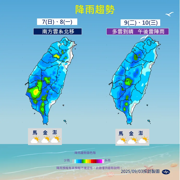 未來（7日至10日）降雨趨勢。中央氣象署提供