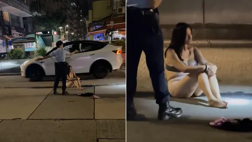 长发女只穿内衣裤坐马路发呆 你是员警怎么做?