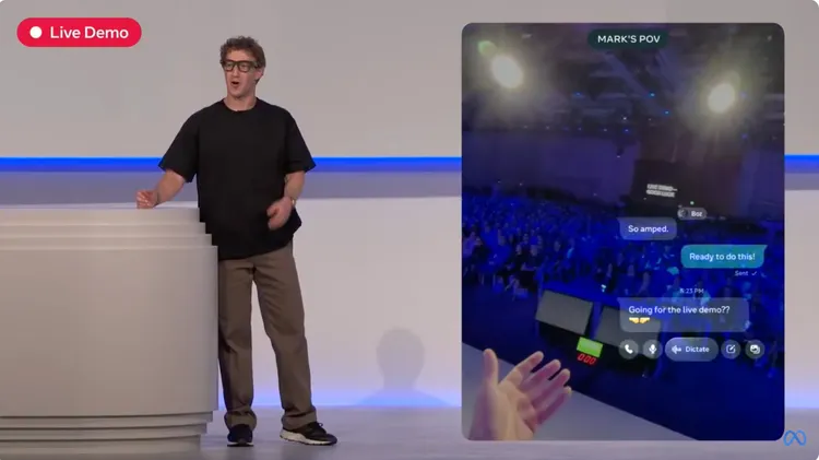 馬克·祖克柏在大會中進行操作示範，除視訊通話一度受到現場網路影響無法順利進行，其餘對話、拍照、回訊息等表現都相當出色。Meta