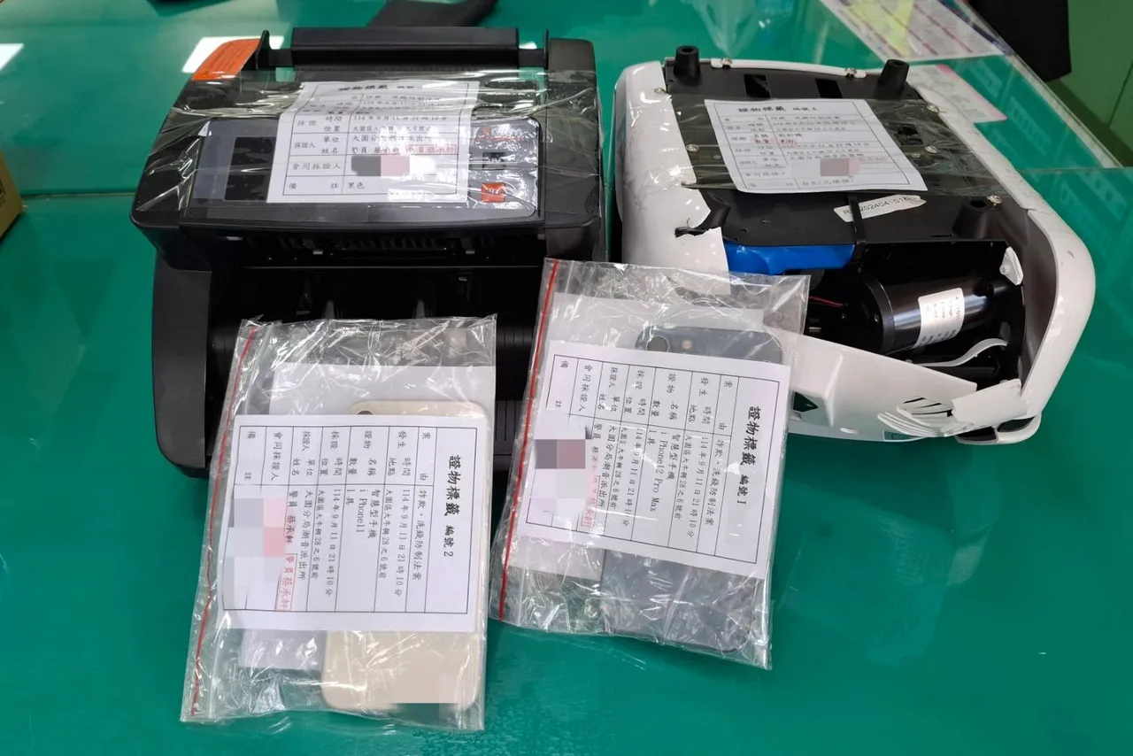 警方查获作案用手机、点钞机等证物。大园警分局提供