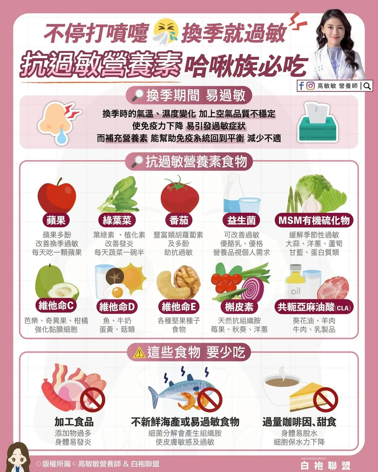 高敏敏分享换季抗过敏的饮食方法。高敏敏提供