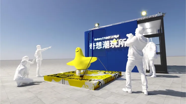 立體小天使裝置藝術矗立在信義街頭，成為九月打卡熱點。三星提供