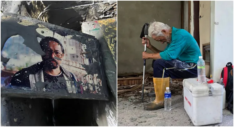 作家赫恪半生守護花蓮村落記憶，萬冊藏書與相簿都在洪水中盡毀。讀者提供