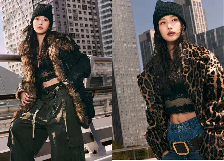 文佳煐另也換上低腰褲、豹紋外套當起街頭酷女孩。品牌提供