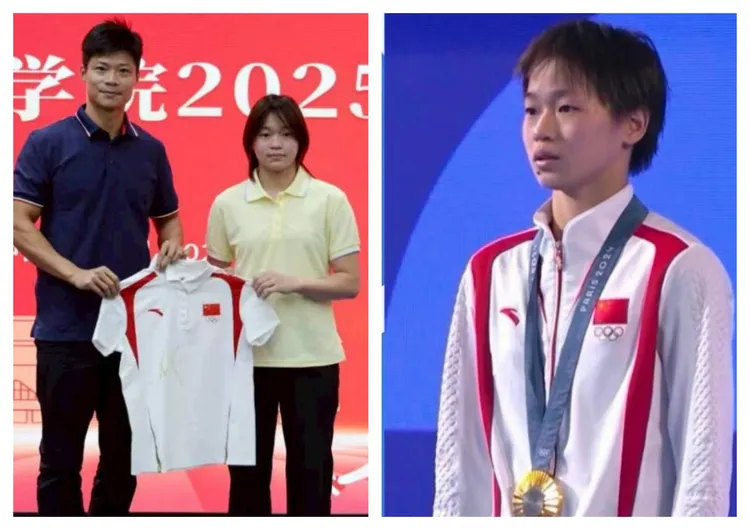 全紅嬋新生照(左)和去年奧運奪金時差很多。 翻攝微博