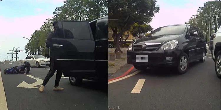 車上滿載操著越南口音的男子，看騎士似乎無恙，就趕緊抄小路「落跑」。阿偉提供