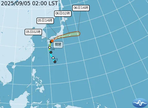 「輕颱琵琶」今(5)日侵襲四國、本州南側，有日本行程要注意。氣象署提供