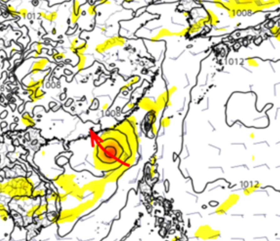 最新(4日20時)歐洲模式(ECMWF)7日20時模擬圖顯示,另一「熱帶擾動」在南海發展。取自tropical tidbits