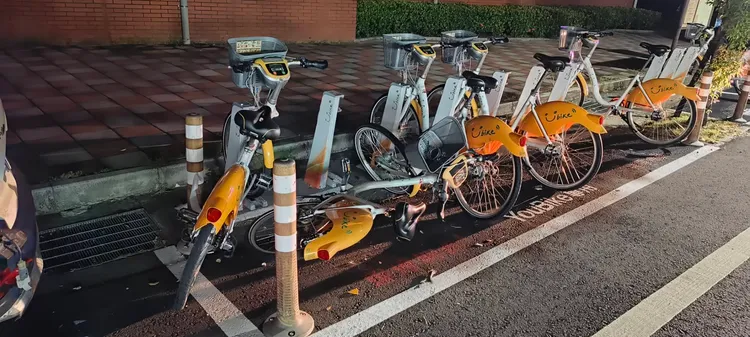 連路旁的youbike都慘遭波及。民眾提供