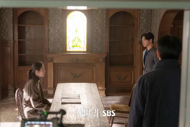 張東潤（右）《家母螳螂》飾演警察，不得不與殺人犯母親高賢廷合作緝凶。翻攝SBS