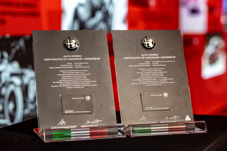 Alfa Romeo專屬限量車輛收藏證書。業者提供
