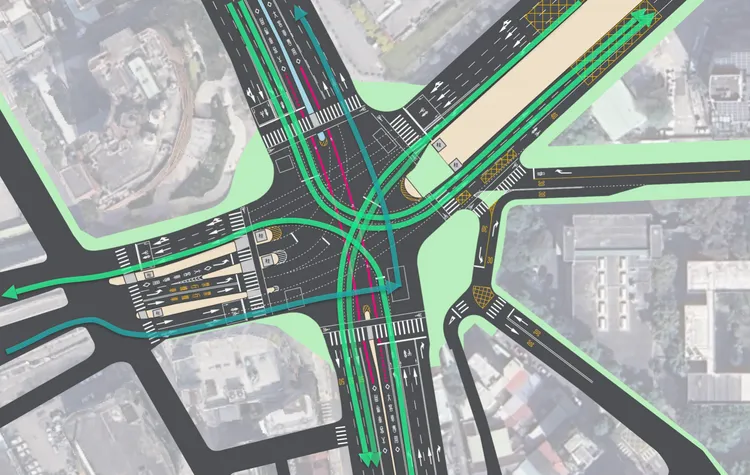 福和橋下橋往羅斯福路方向，機車仍須兩段式左轉，其餘方向皆開放直接左轉。台北市交通局提供