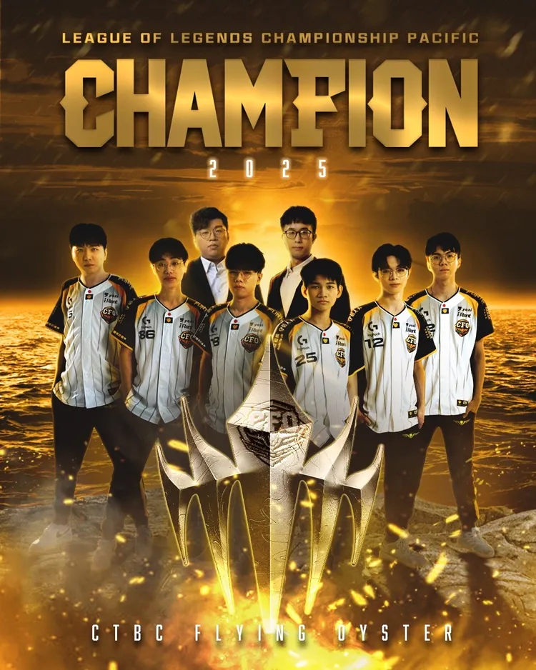 中信飛牡蠣奪《英雄聯盟》太平洋職業聯賽冠軍。中信飛牡蠣提供