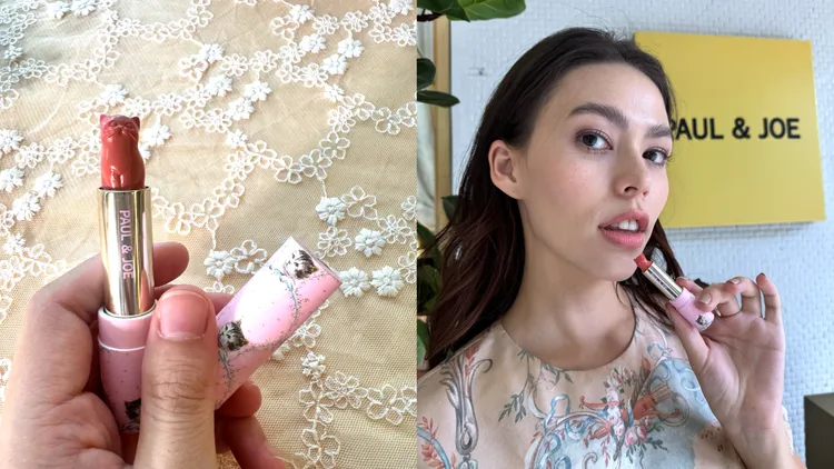 PAUL&JOE糖瓷恆潤隔離貓咪唇頰彩組中的貓咪唇膏，是坐姿優雅的貓咪。張家玲攝