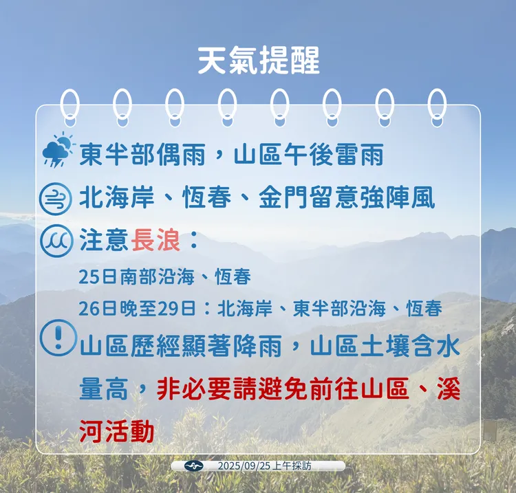 天氣提醒。氣象署提供