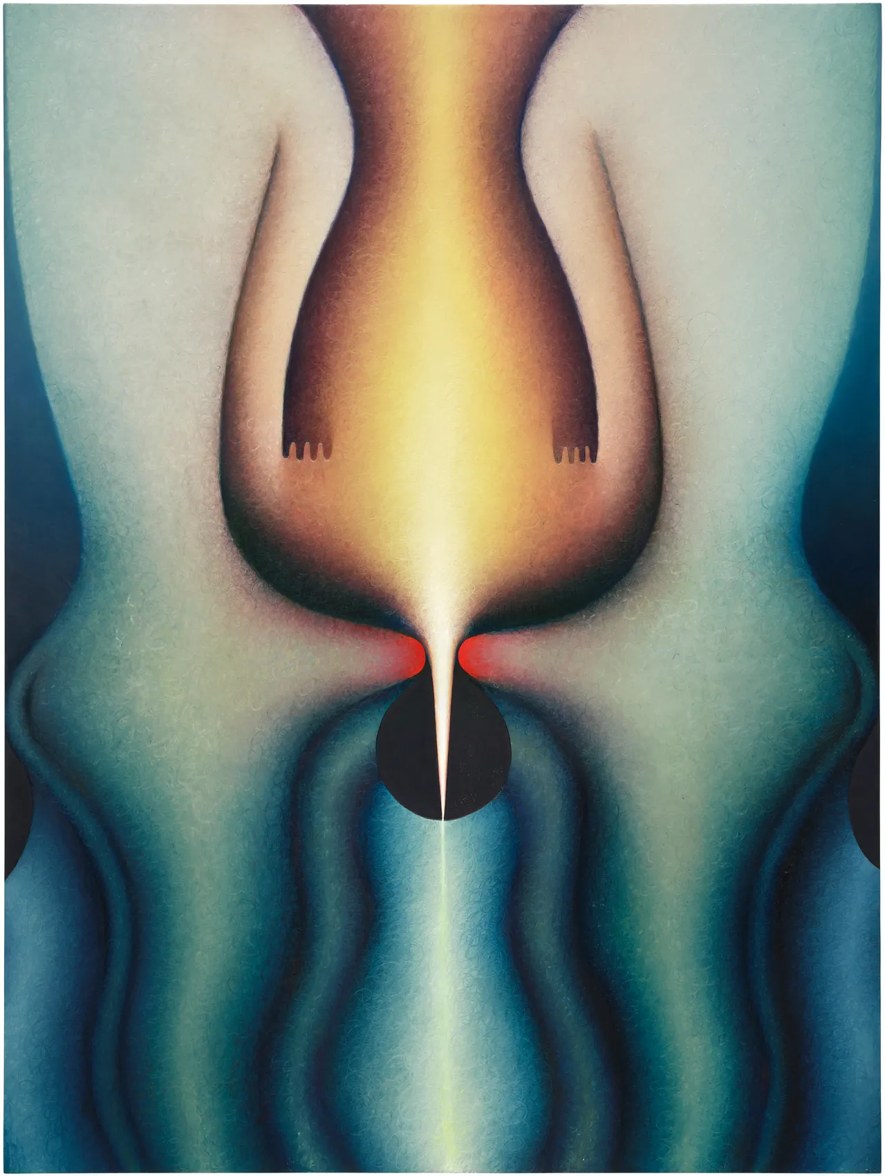 Loie Hollowell《懸掛（向下）》，2016年作，油彩壓克力麻布裱於木板，121.9 x91.4公分，估價450萬至650萬港元。