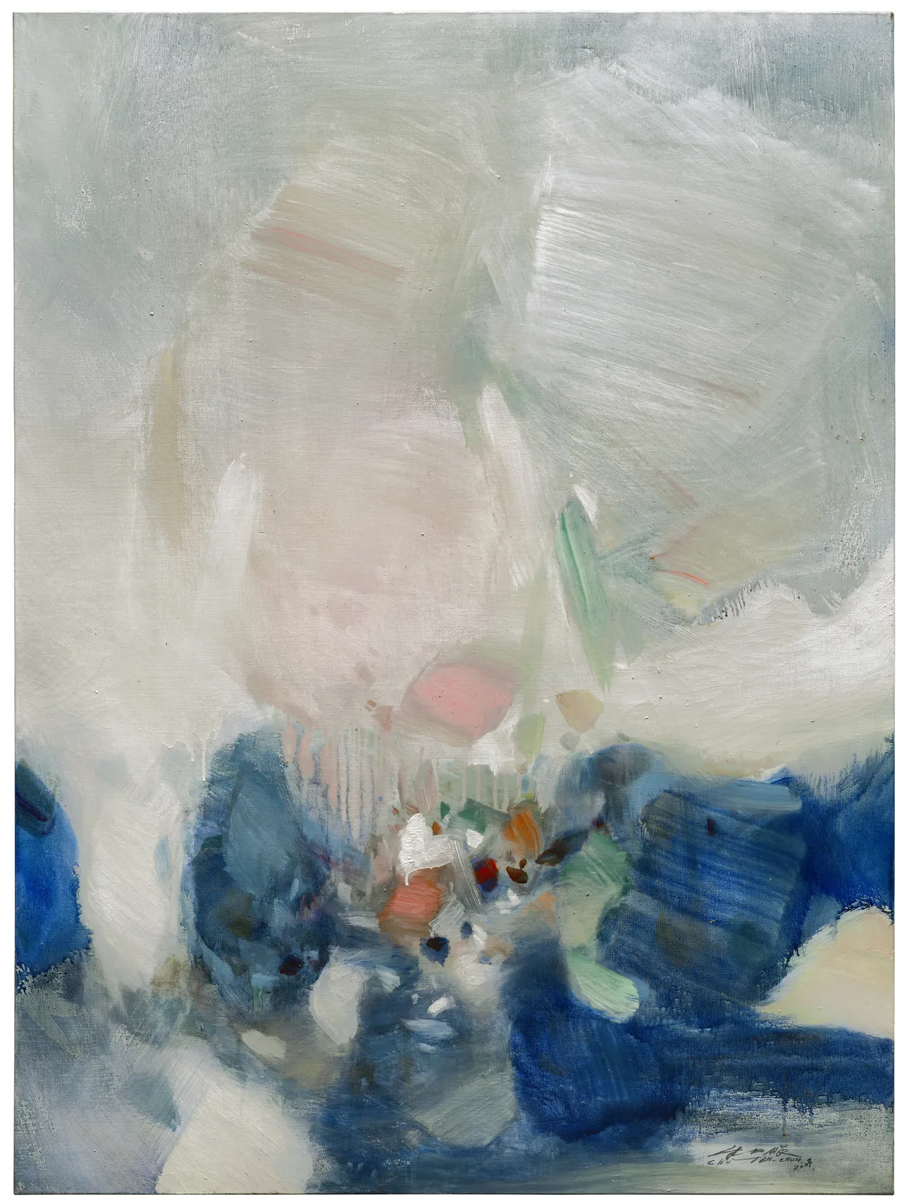 朱德群《蒙紗的透明》，2003年作，油彩畫布，130 x 96.5公分，估價200萬至300萬港元。