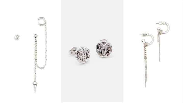 ALLSAINTS BIJOUX耳扣（左起）2800元、RILLIANTE RAMSKULL耳針1880元、NIA耳環2400元。品牌提供
