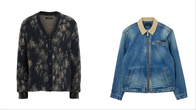 ALLSAINTS ASTER針織衫（左）9200元、ROTHWELL丹寧外套（右）9800元。品牌提供