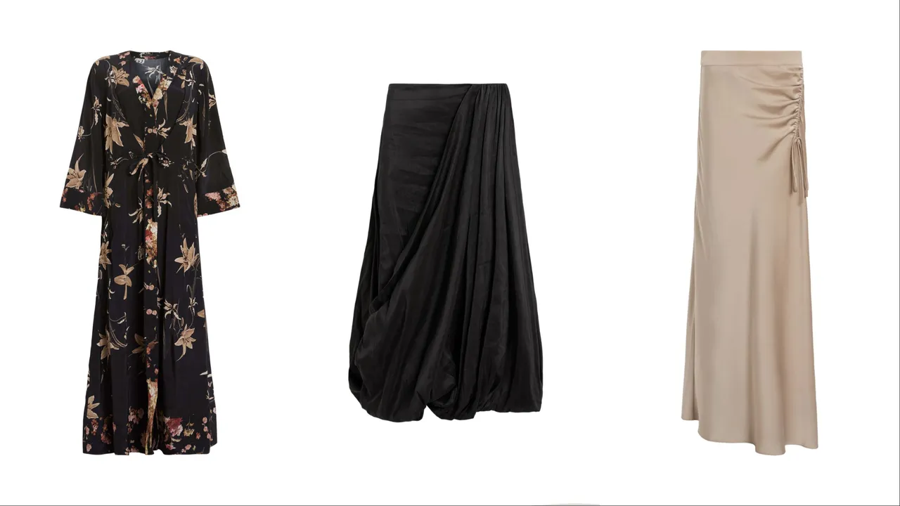 ALLSAINTS DIANA洋装 (左起)1万3400元、NIA长裙9200元、DIANA洋装1万3400元。品牌提供