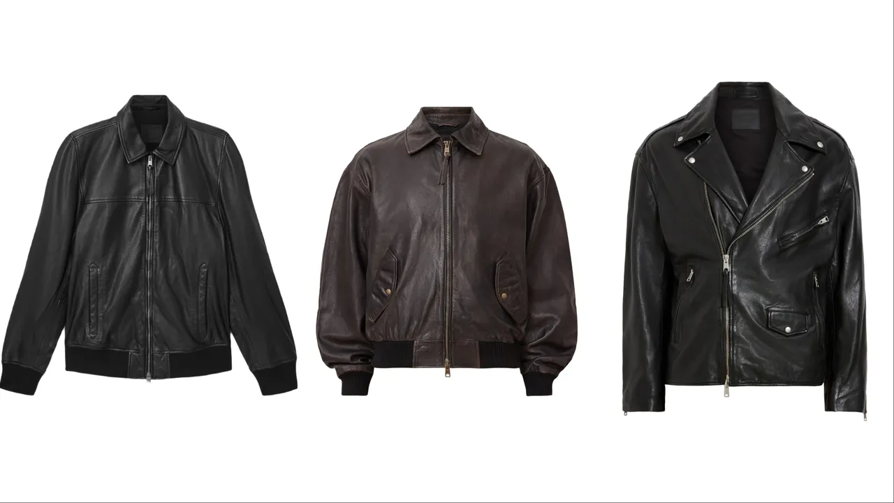 ALLSAINTS RASHFORD羊皮骑士皮衣(左起)2万2700元、MARCO飞行员夹克2万5200元、BRADFORD骑士皮衣2万5200元。品牌提供