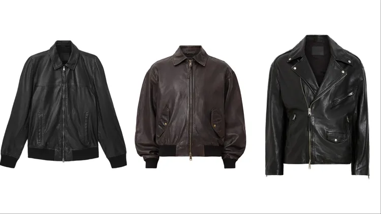 ALLSAINTS RASHFORD羊皮騎士皮衣（左起）2萬2700元、MARCO飛行員夾克2萬5200元、BRADFORD騎士皮衣2萬5200元。品牌提供