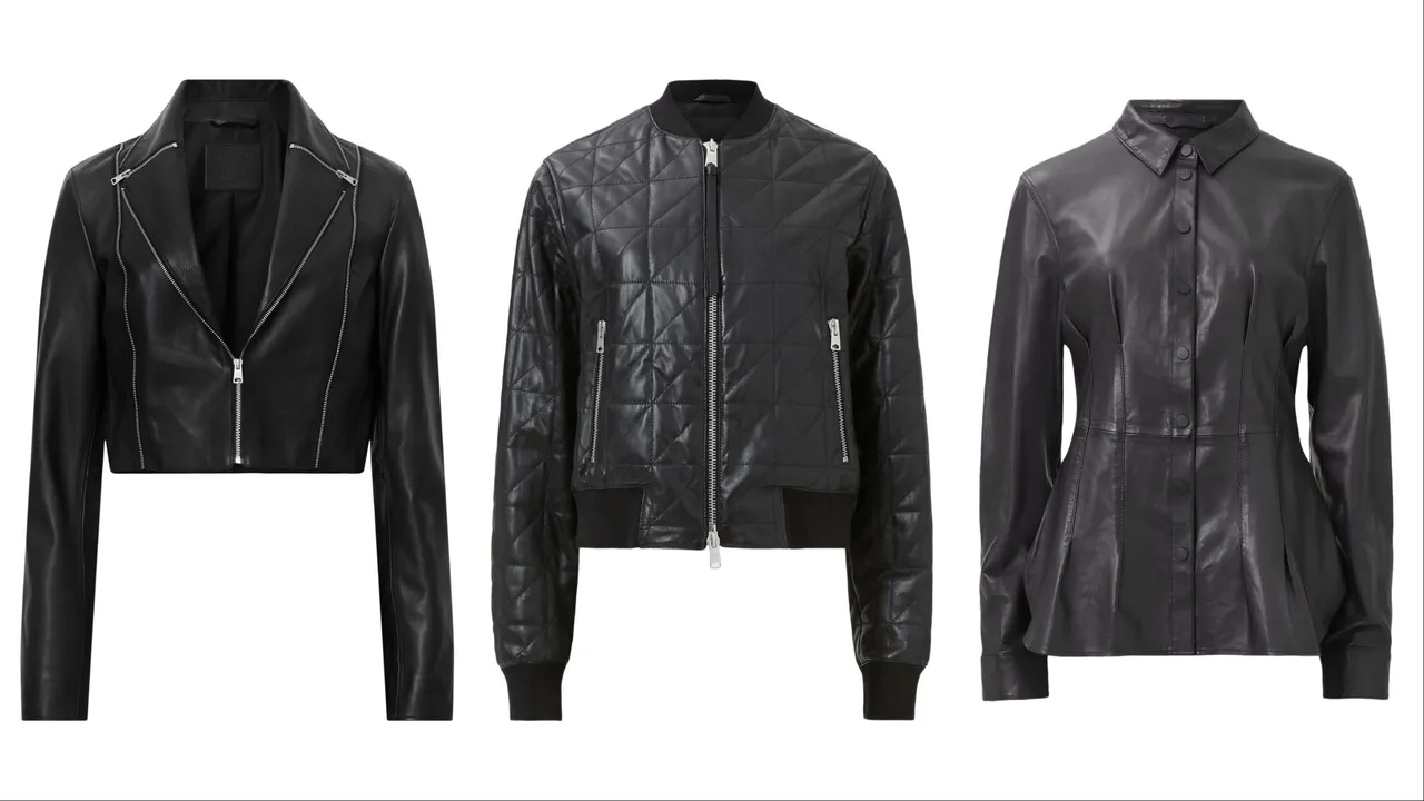 ALLSAINTS LANDERS皮衣(左起)1万7000元、绗缝皮衣2万2700元、LARSON LEA皮革衬衫1万5400元。品牌提供