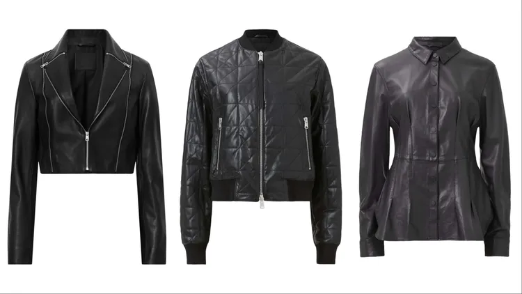 ALLSAINTS LANDERS皮衣（左起）1萬7000元、絎縫皮衣2萬2700元、LARSON LEA皮革襯衫1萬5400元。品牌提供