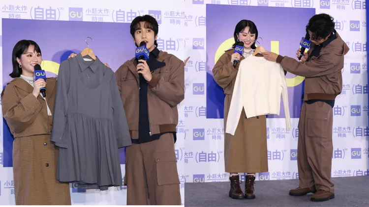 婁峻碩（右）現場幫愛妻搭配服裝。彭欣偉攝