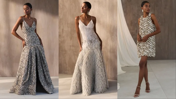 Brunello Cucinelli運用亮片貝殼裝飾、帶有海底光影的手工刺繡，呼應了水的元素。品牌提供