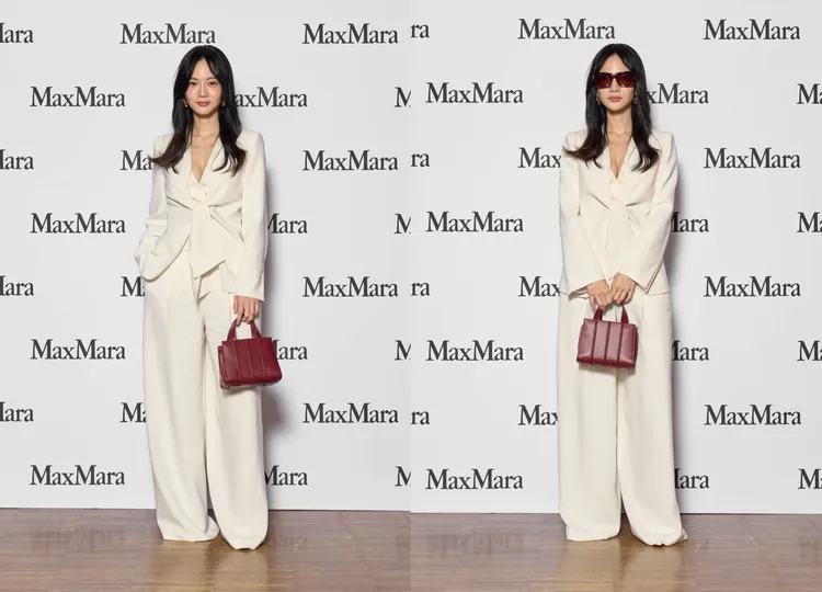 曾之喬換上Max Mara優雅米色套裝當起都會儷人。品牌提供