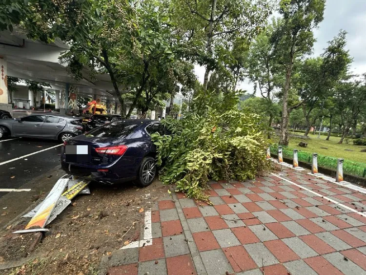 劉男駕駛稱起步打滑，才會連撞3車後衝上人行道肇事。翻攝畫面