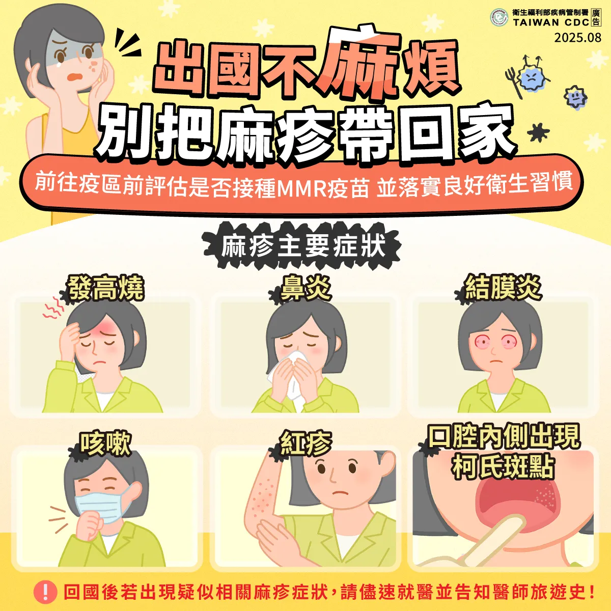 麻疹主要症状。卫生局提供