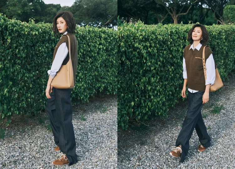 賈靜雯以簡約牛仔褲配上ROMY Hobo肩背包，將隨性舒適的氣息演繹得恰到好處。品牌提供