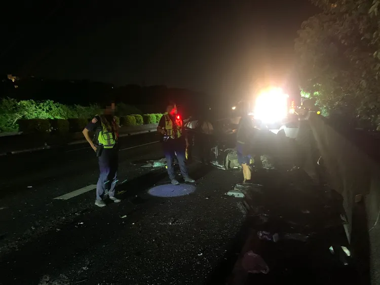 車禍現場，警方到場找不到肇事駕駛。國道警方提供