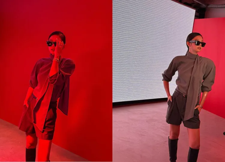 Jennie以灰色造型搭配墨鏡，打造出都會時髦感。翻攝Jennie IG