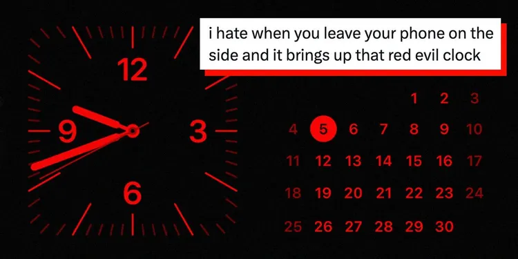 網友直呼iOS 26的紅色時鐘是史上最恐怖。翻攝自X