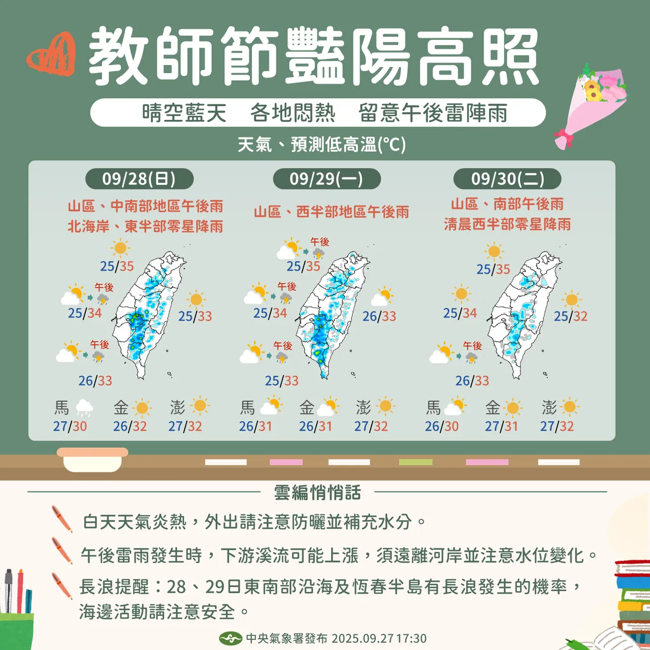 今起至周二天气预测。气象署提供