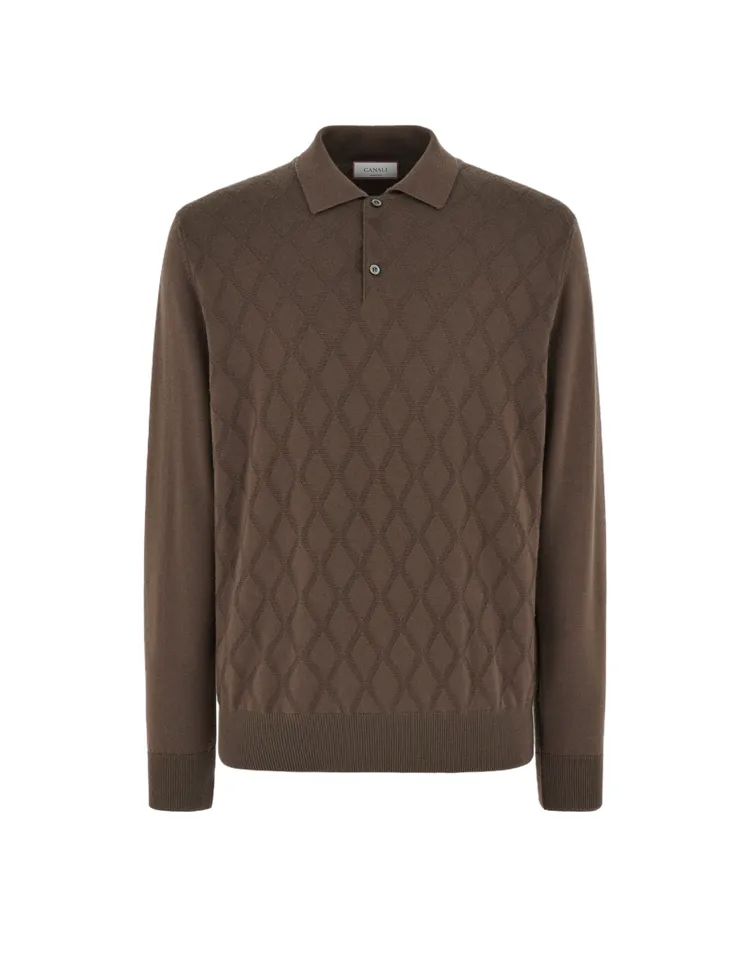 CANALI棕色菱格紋羊毛POLO衫，2萬6800元。品牌提供