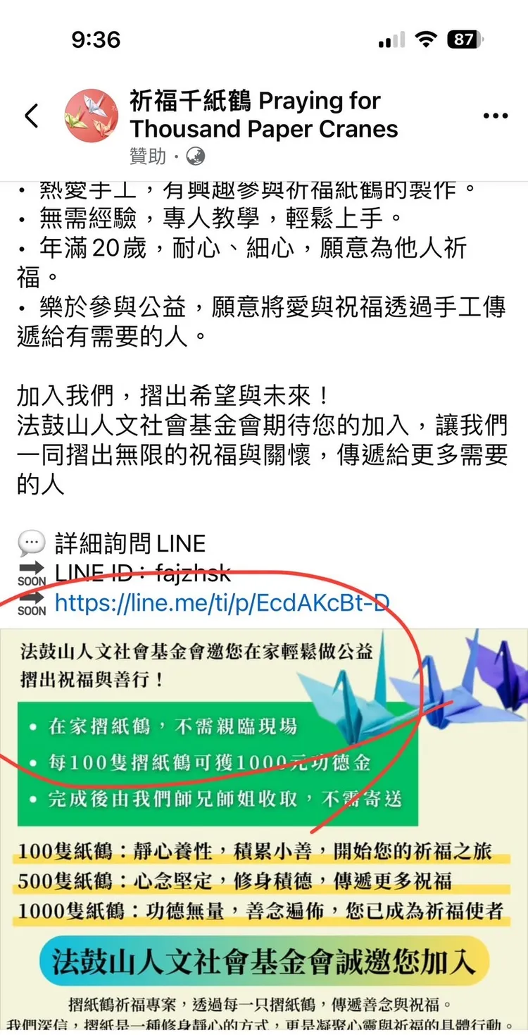 假慈善活動頁面。翻攝畫面