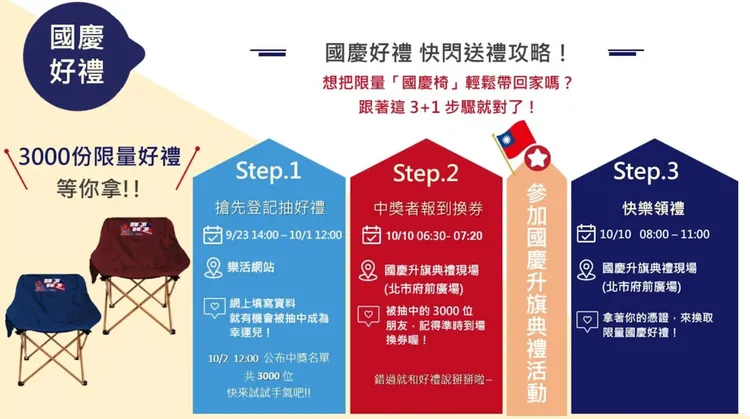 「國慶椅」兌換方式。台北市民政局提供