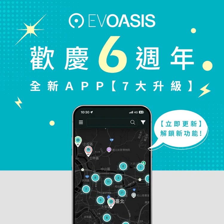 EVOASIS APP全面升級，聚焦「找站→到站→充電結束」，體驗更直覺安心。業者提供