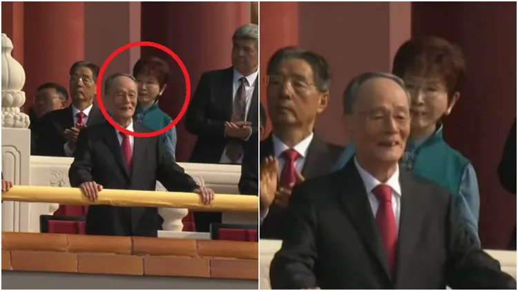 洪秀柱站上中共閱兵城樓觀禮。翻攝CNBC-TV18