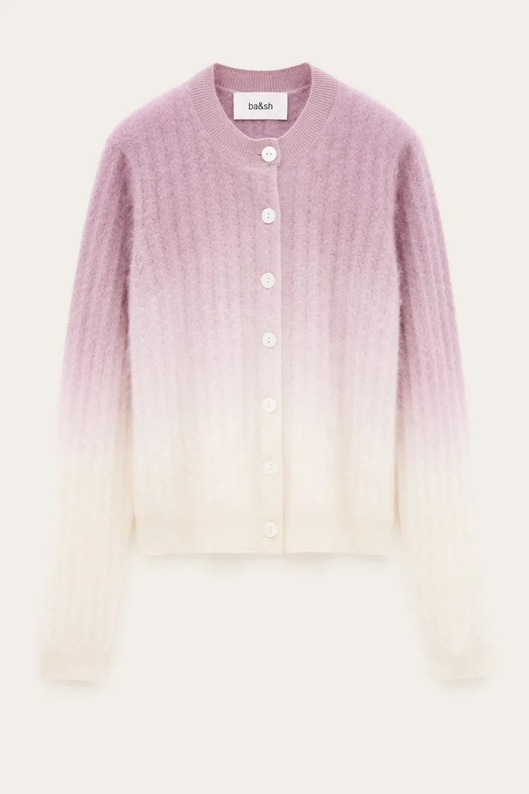 ba&sh BANI紫色漸層羊絨開襟衫，1萬7650元。品牌提供