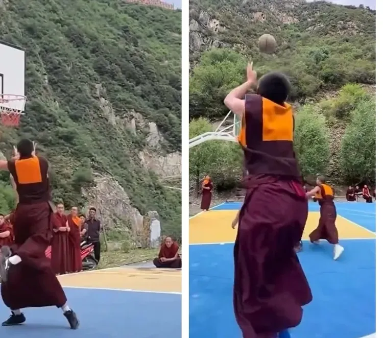 喇嘛打籃球爆紅。 翻攝mystictibet IG