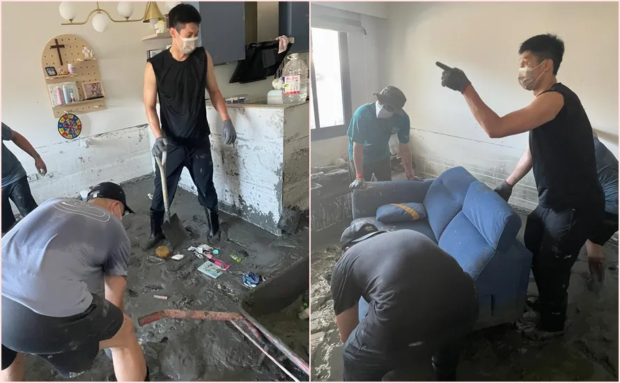 球员林金榜也同行,帮忙花莲重建家园。翻摄自林力仁IG